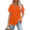 imageOFEEFAN Womens T Shirts Short Sleeve Pleated Dressy Casual Scooped Neck Summer Tops Blouses04orange