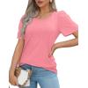 imageOFEEFAN Womens T Shirts Short Sleeve Pleated Dressy Casual Scooped Neck Summer Tops Blouses04pink