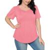imageOFEEFAN Womens T Shirts Short Sleeve Pleated Dressy Casual Scooped Neck Summer Tops Blouses04pink