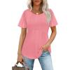 imageOFEEFAN Womens T Shirts Short Sleeve Pleated Dressy Casual Scooped Neck Summer Tops Blouses04pink
