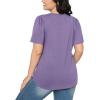 imageOFEEFAN Womens T Shirts Short Sleeve Pleated Dressy Casual Scooped Neck Summer Tops Blouses04purple