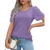 imageOFEEFAN Womens T Shirts Short Sleeve Pleated Dressy Casual Scooped Neck Summer Tops Blouses04purple