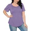 imageOFEEFAN Womens T Shirts Short Sleeve Pleated Dressy Casual Scooped Neck Summer Tops Blouses04purple