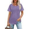 imageOFEEFAN Womens T Shirts Short Sleeve Pleated Dressy Casual Scooped Neck Summer Tops Blouses04purple