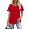 imageOFEEFAN Womens T Shirts Short Sleeve Pleated Dressy Casual Scooped Neck Summer Tops Blouses04red
