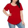 imageOFEEFAN Womens T Shirts Short Sleeve Pleated Dressy Casual Scooped Neck Summer Tops Blouses04red