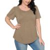 imageOFEEFAN Womens T Shirts Short Sleeve Pleated Dressy Casual Scooped Neck Summer Tops Blouses04sand