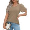 imageOFEEFAN Womens T Shirts Short Sleeve Pleated Dressy Casual Scooped Neck Summer Tops Blouses04sand