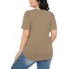 imageOFEEFAN Womens T Shirts Short Sleeve Pleated Dressy Casual Scooped Neck Summer Tops Blouses04sand