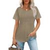 imageOFEEFAN Womens T Shirts Short Sleeve Pleated Dressy Casual Scooped Neck Summer Tops Blouses04sand