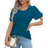 imageOFEEFAN Womens T Shirts Short Sleeve Pleated Dressy Casual Scooped Neck Summer Tops Blouses04teal