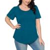 imageOFEEFAN Womens T Shirts Short Sleeve Pleated Dressy Casual Scooped Neck Summer Tops Blouses04teal