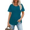 imageOFEEFAN Womens T Shirts Short Sleeve Pleated Dressy Casual Scooped Neck Summer Tops Blouses04teal