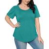 imageOFEEFAN Womens T Shirts Short Sleeve Pleated Dressy Casual Scooped Neck Summer Tops Blouses04turquoise