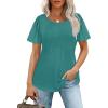 imageOFEEFAN Womens T Shirts Short Sleeve Pleated Dressy Casual Scooped Neck Summer Tops Blouses04turquoise