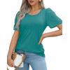 imageOFEEFAN Womens T Shirts Short Sleeve Pleated Dressy Casual Scooped Neck Summer Tops Blouses04turquoise