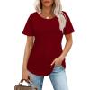 imageOFEEFAN Womens T Shirts Short Sleeve Pleated Dressy Casual Scooped Neck Summer Tops Blouses04wine Red