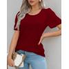 imageOFEEFAN Womens T Shirts Short Sleeve Pleated Dressy Casual Scooped Neck Summer Tops Blouses04wine Red