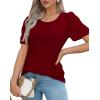imageOFEEFAN Womens T Shirts Short Sleeve Pleated Dressy Casual Scooped Neck Summer Tops Blouses04wine Red