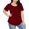 imageOFEEFAN Womens T Shirts Short Sleeve Pleated Dressy Casual Scooped Neck Summer Tops Blouses04wine Red
