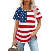 imageOFEEFAN Womens T Shirts Short Sleeve Pleated Dressy Casual Scooped Neck Summer Tops Blouses05flag