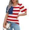imageOFEEFAN Womens T Shirts Short Sleeve Pleated Dressy Casual Scooped Neck Summer Tops Blouses05flag