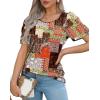 imageOFEEFAN Womens T Shirts Short Sleeve Pleated Dressy Casual Scooped Neck Summer Tops Blouses1multi Brown