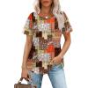 imageOFEEFAN Womens T Shirts Short Sleeve Pleated Dressy Casual Scooped Neck Summer Tops Blouses1multi Brown