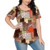 imageOFEEFAN Womens T Shirts Short Sleeve Pleated Dressy Casual Scooped Neck Summer Tops Blouses1multi Brown