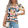 imageOFEEFAN Womens T Shirts Short Sleeve Pleated Dressy Casual Scooped Neck Summer Tops Blouses1multi Geometric