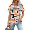 imageOFEEFAN Womens T Shirts Short Sleeve Pleated Dressy Casual Scooped Neck Summer Tops Blouses1multi Geometric
