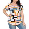 imageOFEEFAN Womens T Shirts Short Sleeve Pleated Dressy Casual Scooped Neck Summer Tops Blouses1multi Geometric