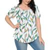 imageOFEEFAN Womens T Shirts Short Sleeve Pleated Dressy Casual Scooped Neck Summer Tops Blouses1multi Leaf