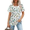 imageOFEEFAN Womens T Shirts Short Sleeve Pleated Dressy Casual Scooped Neck Summer Tops Blouses1multi Leaf
