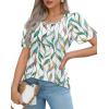 imageOFEEFAN Womens T Shirts Short Sleeve Pleated Dressy Casual Scooped Neck Summer Tops Blouses1multi Leaf