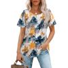imageOFEEFAN Womens T Shirts Short Sleeve Pleated Dressy Casual Scooped Neck Summer Tops Blouses1multi Teal