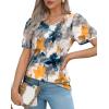 imageOFEEFAN Womens T Shirts Short Sleeve Pleated Dressy Casual Scooped Neck Summer Tops Blouses1multi Teal