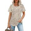 imageOFEEFAN Womens T Shirts Short Sleeve Pleated Dressy Casual Scooped Neck Summer Tops Blouses2floral Beige