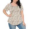 imageOFEEFAN Womens T Shirts Short Sleeve Pleated Dressy Casual Scooped Neck Summer Tops Blouses2floral Beige