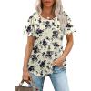 imageOFEEFAN Womens T Shirts Short Sleeve Pleated Dressy Casual Scooped Neck Summer Tops Blouses2floral Black