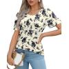 imageOFEEFAN Womens T Shirts Short Sleeve Pleated Dressy Casual Scooped Neck Summer Tops Blouses2floral Black