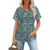 imageOFEEFAN Womens T Shirts Short Sleeve Pleated Dressy Casual Scooped Neck Summer Tops Blouses2floral Blue