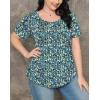 imageOFEEFAN Womens T Shirts Short Sleeve Pleated Dressy Casual Scooped Neck Summer Tops Blouses2floral Blue
