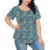 imageOFEEFAN Womens T Shirts Short Sleeve Pleated Dressy Casual Scooped Neck Summer Tops Blouses2floral Blue