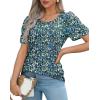 imageOFEEFAN Womens T Shirts Short Sleeve Pleated Dressy Casual Scooped Neck Summer Tops Blouses2floral Blue