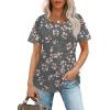 imageOFEEFAN Womens T Shirts Short Sleeve Pleated Dressy Casual Scooped Neck Summer Tops Blouses2floral Dark Grey