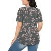 imageOFEEFAN Womens T Shirts Short Sleeve Pleated Dressy Casual Scooped Neck Summer Tops Blouses2floral Dark Grey