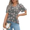 imageOFEEFAN Womens T Shirts Short Sleeve Pleated Dressy Casual Scooped Neck Summer Tops Blouses2floral Dark Grey