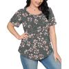 imageOFEEFAN Womens T Shirts Short Sleeve Pleated Dressy Casual Scooped Neck Summer Tops Blouses2floral Dark Grey