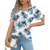 imageOFEEFAN Womens T Shirts Short Sleeve Pleated Dressy Casual Scooped Neck Summer Tops Blouses2floral Greyblue